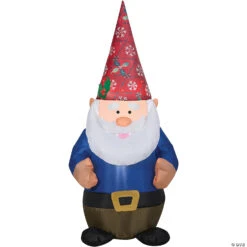 4 Ft. Blow-Up Inflatable Gnome With Christmas Hat & Built-In LED Lights Outdoor Yard Decoration