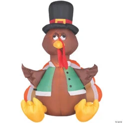 48" Blow Up Inflatable Happy Turkey With Vest Outdoor Yard Decoration