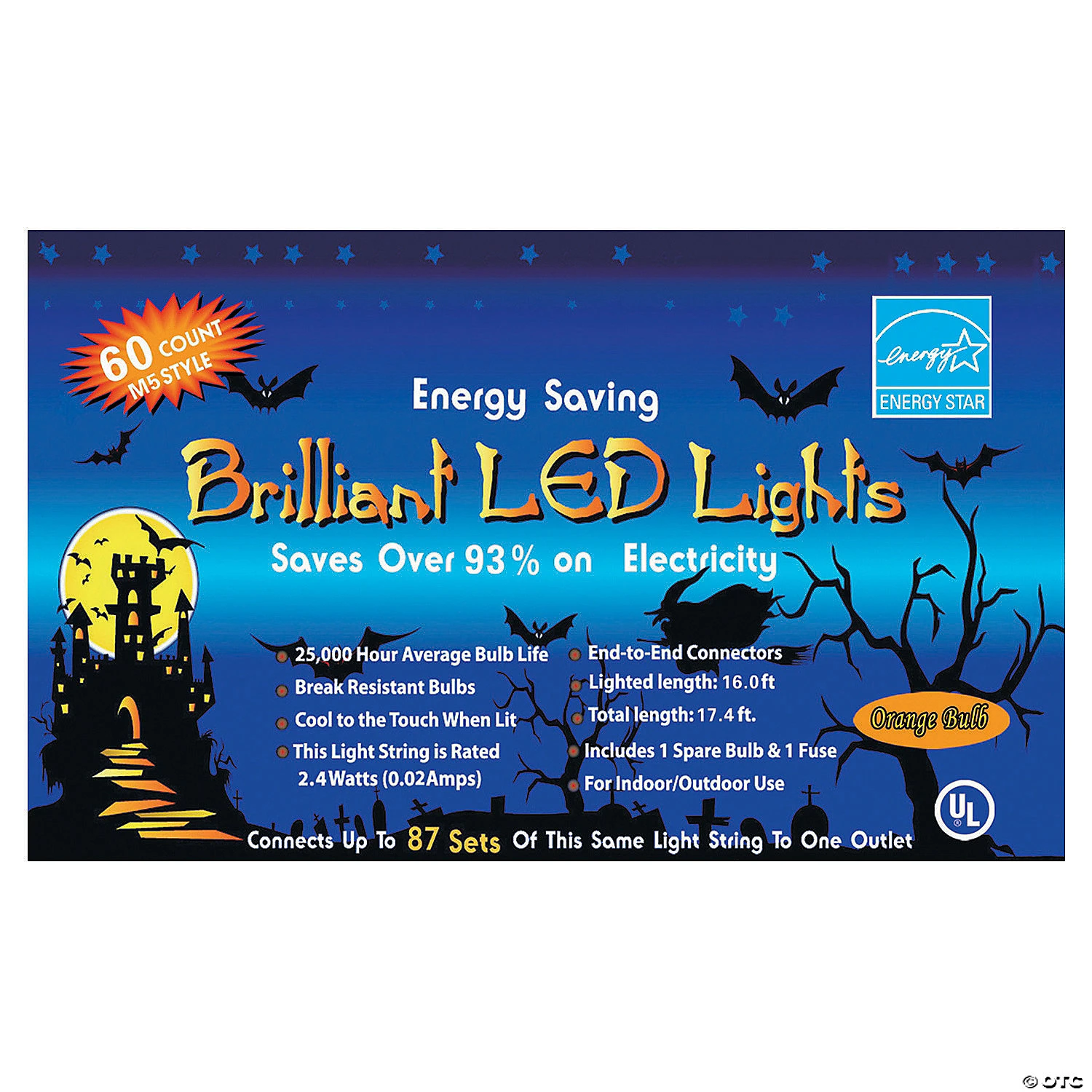 LED 60 Count Orange Party Lights Halloween Decoration 1 LED 60 Count Orange Party Lights Halloween Decoration