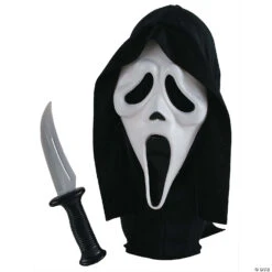 Scream™ Ghostface Mask With Knife 3 Scream™ Ghostface Mask With Knife -Halloween Decoration Sale scream ghostface mask with knifefw93228 a01